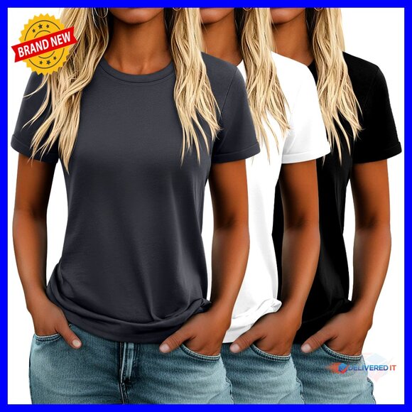 Cotton T-Shirts Casual Short Sleeve Tunic Tops Loose Fit Basic Tee Summer